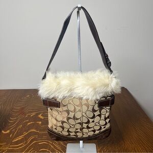 Coach Brown and Cream Signature C Patterned Shoulder Bag